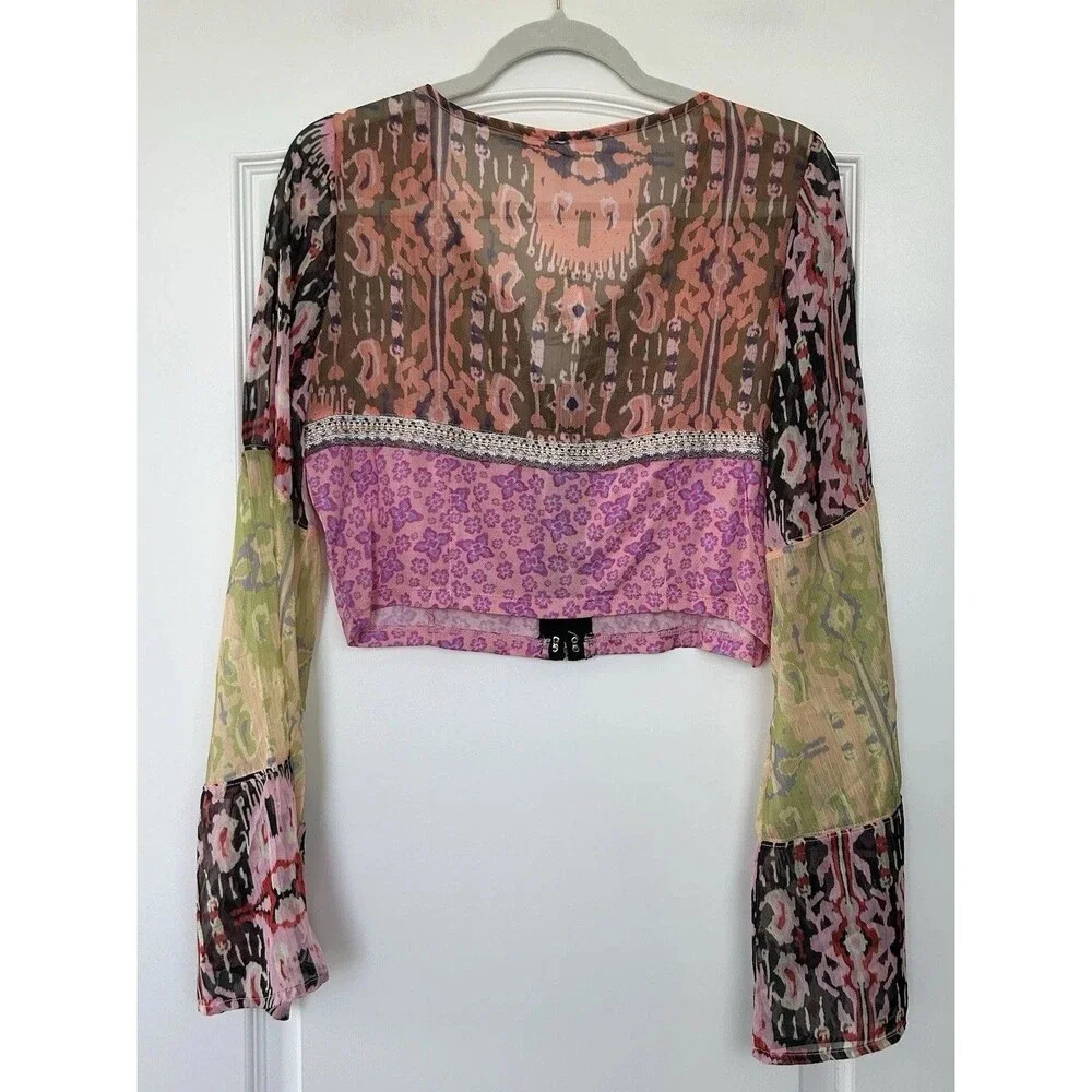 Free People Multicolor Sheer Crop Top Walk that way NWT - Picture 6 of 11
